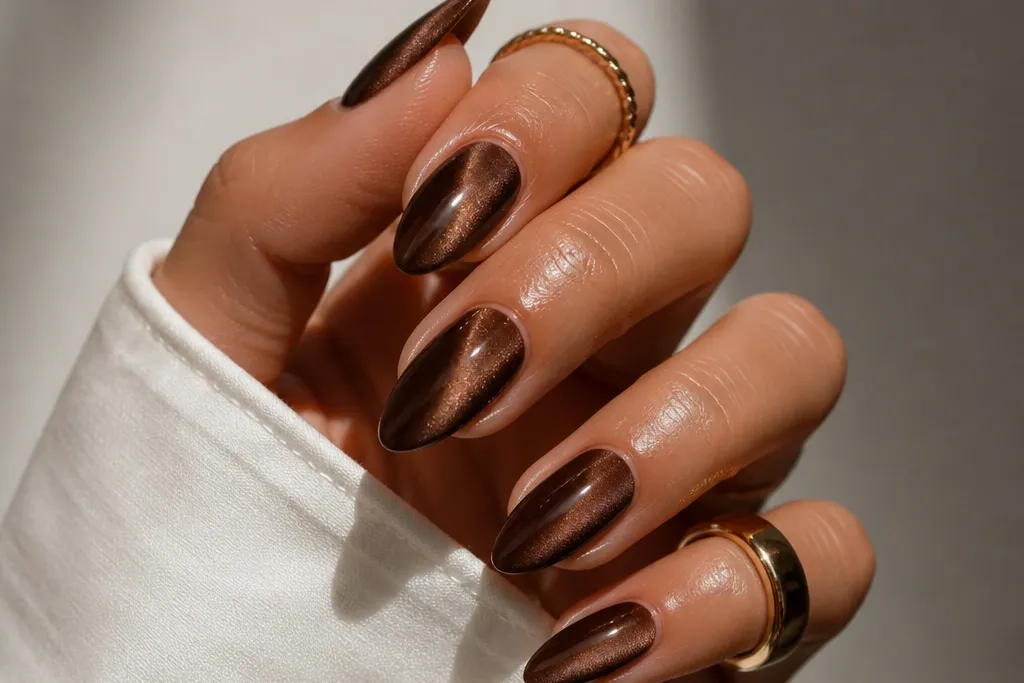 Aesthetic Brown Cat Eye Nails