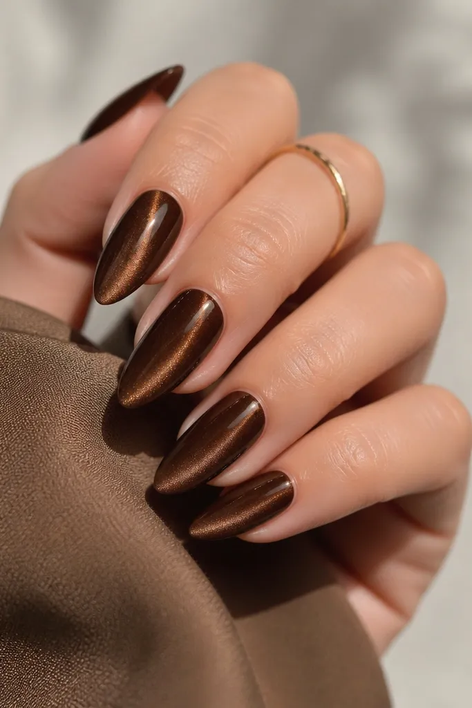 Aesthetic Brown Cat Eye Nails