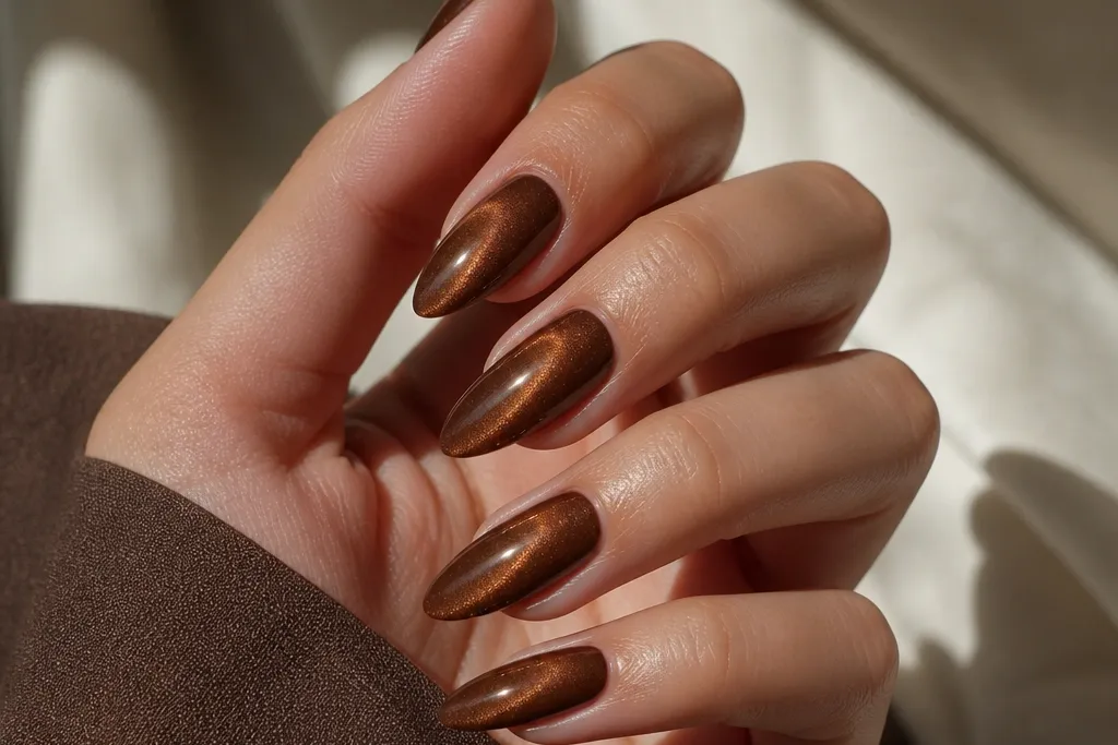 Aesthetic Brown Cat Eye Nails