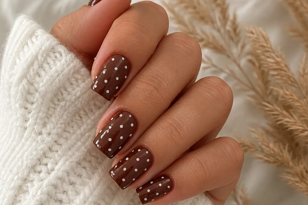 Affordable Brown Polka Dot Square Nails