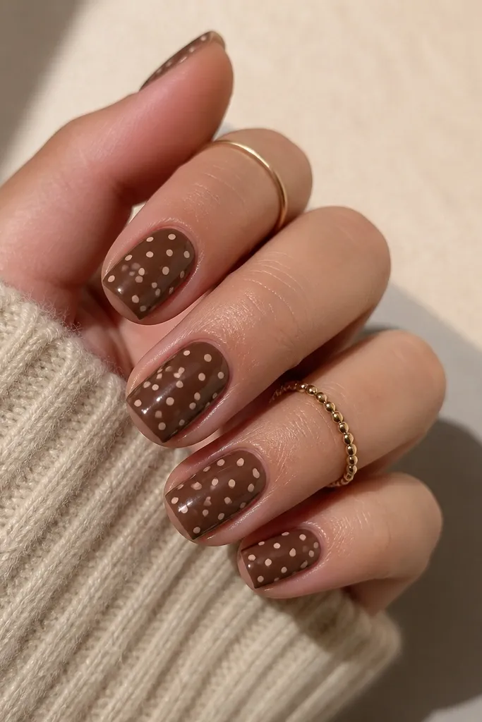 Affordable Brown Polka Dot Square Nails