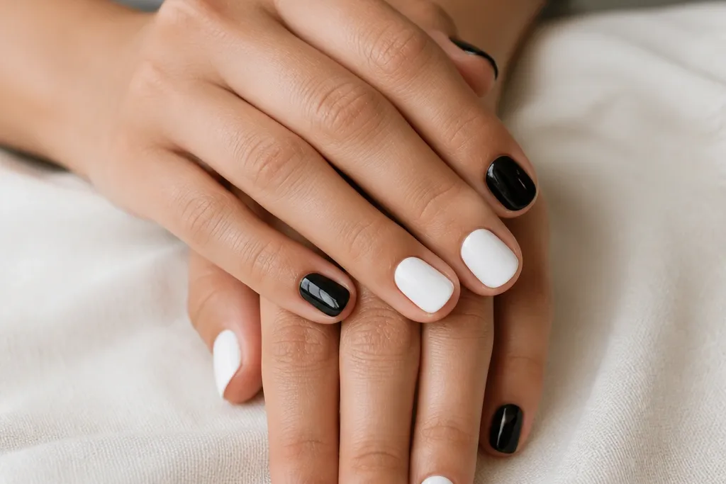 24 black and white nails short