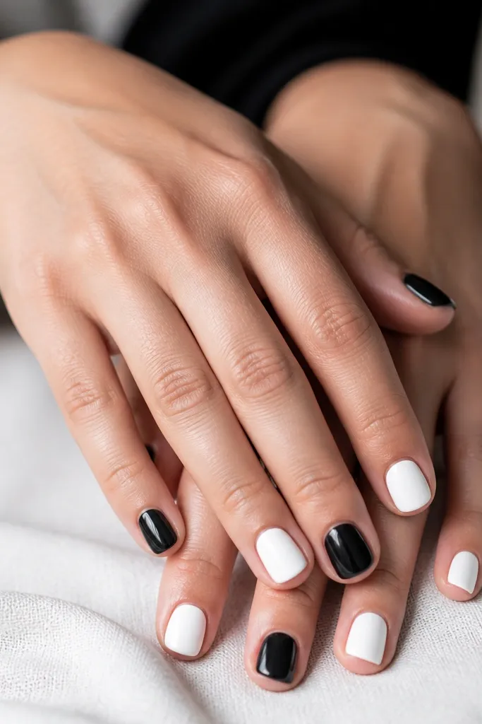 24 black and white nails short