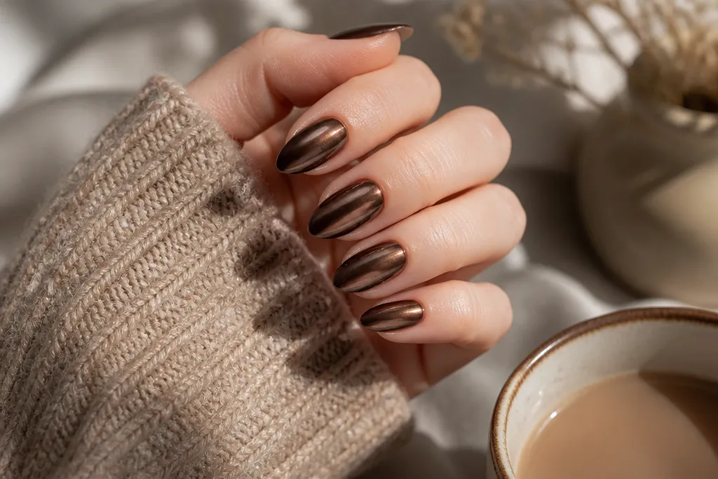 Cozy Brown Cat Eye Nails