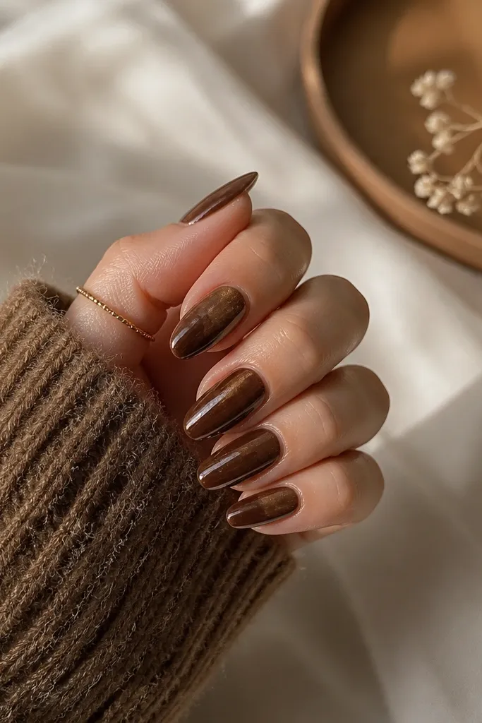 Cozy Brown Cat Eye Nails