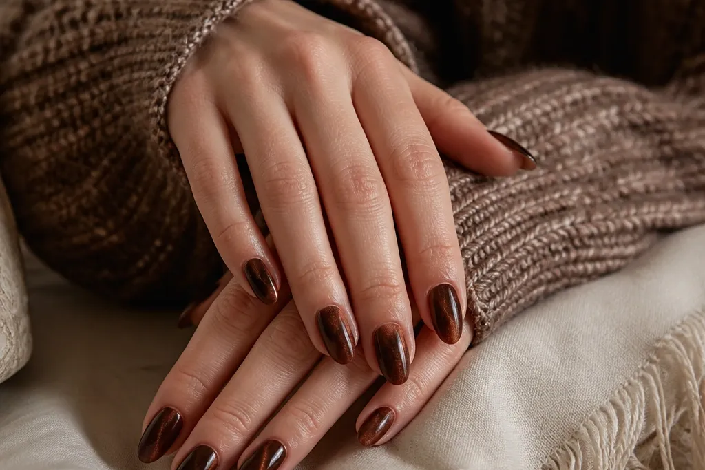 Cozy Brown Cat Eye Nails
