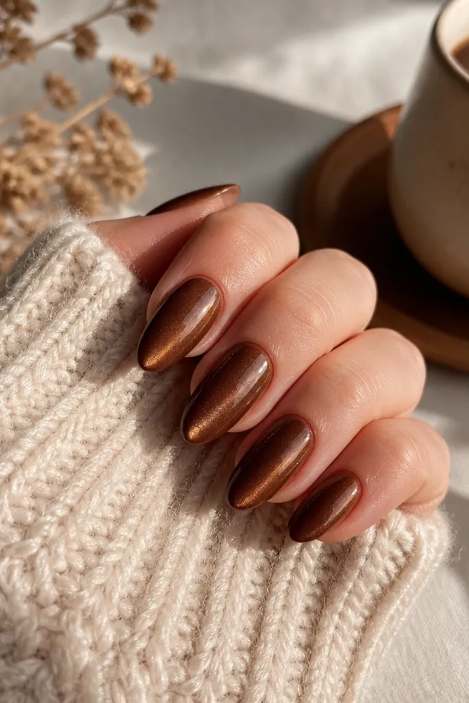 Cozy Brown Cat Eye Nails