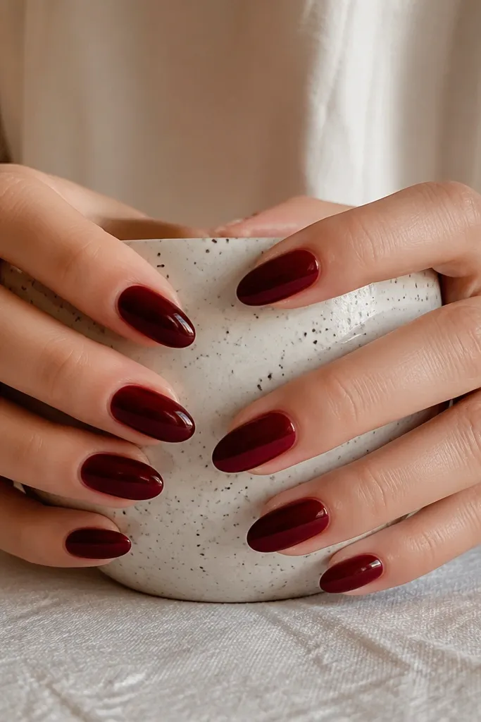 For renters deep red acrylic nails
