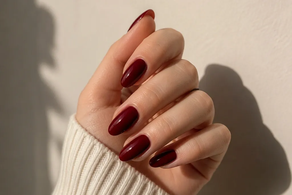 Deep red almond nails easy ways