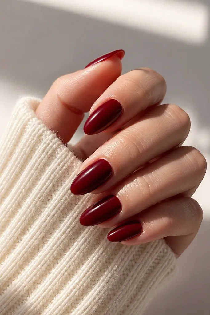 Deep red almond nails easy ways