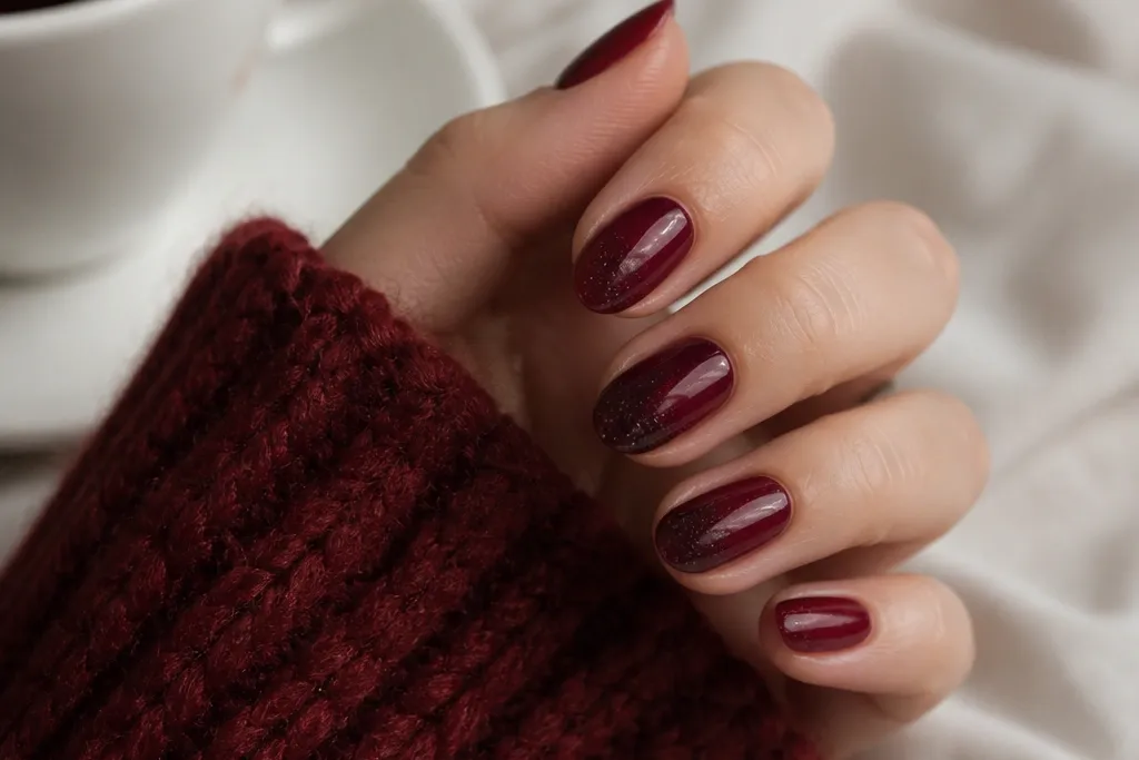 Cozy deep red burgundy nail designs