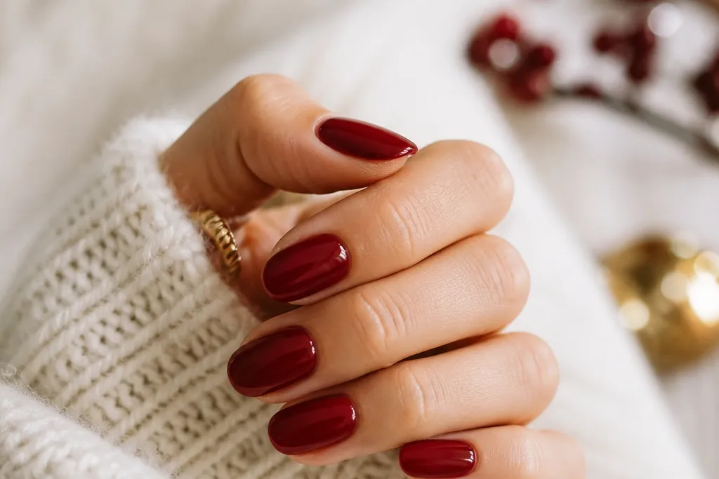 All year deep red christmas nails