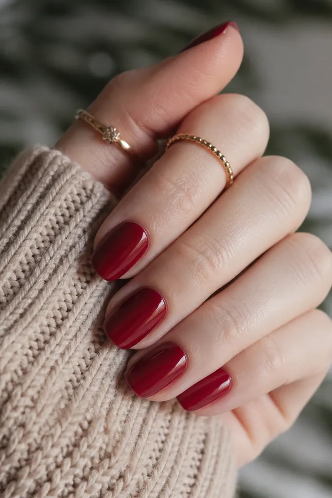 All year deep red christmas nails