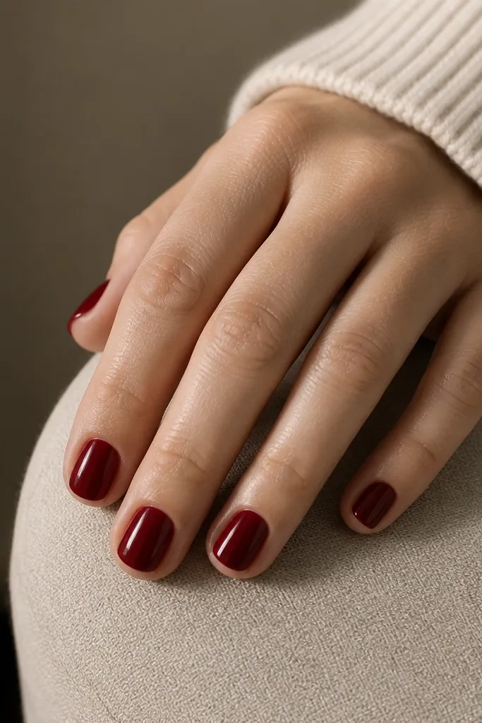 Easy deep red nails short