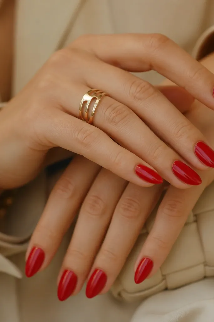 Expensive-looking short stiletto nails in red