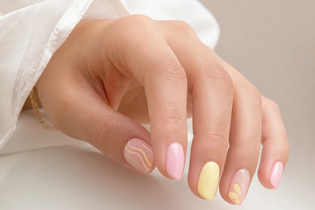 Light Pink and Yellow Nails Ideas
