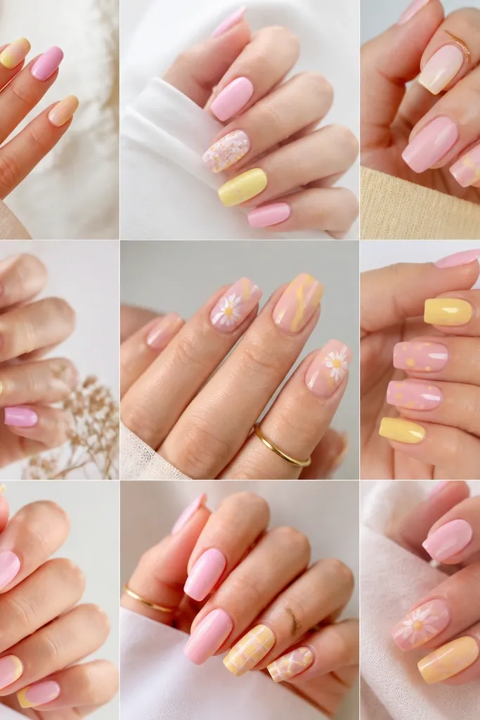 Light Pink and Yellow Nails Ideas