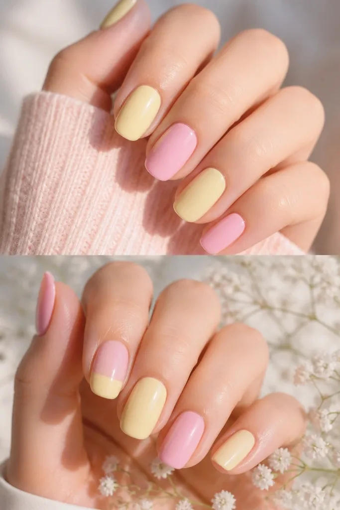 Light Yellow and Pink Nails Easy Ways