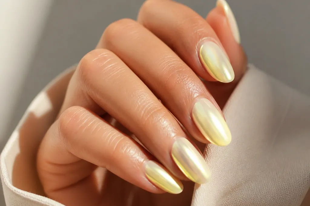 Light Yellow Chrome Nails On Repeat