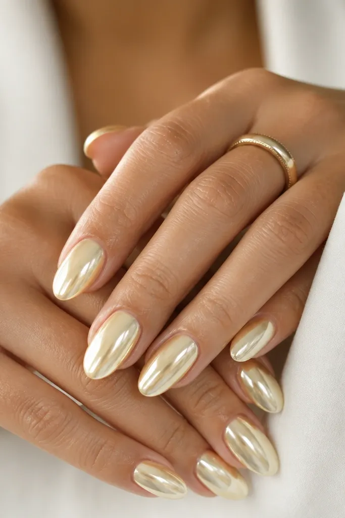 Light Yellow Chrome Nails On Repeat