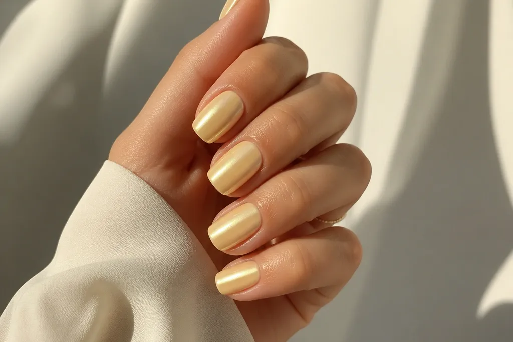 Light Yellow Nails With Chrome