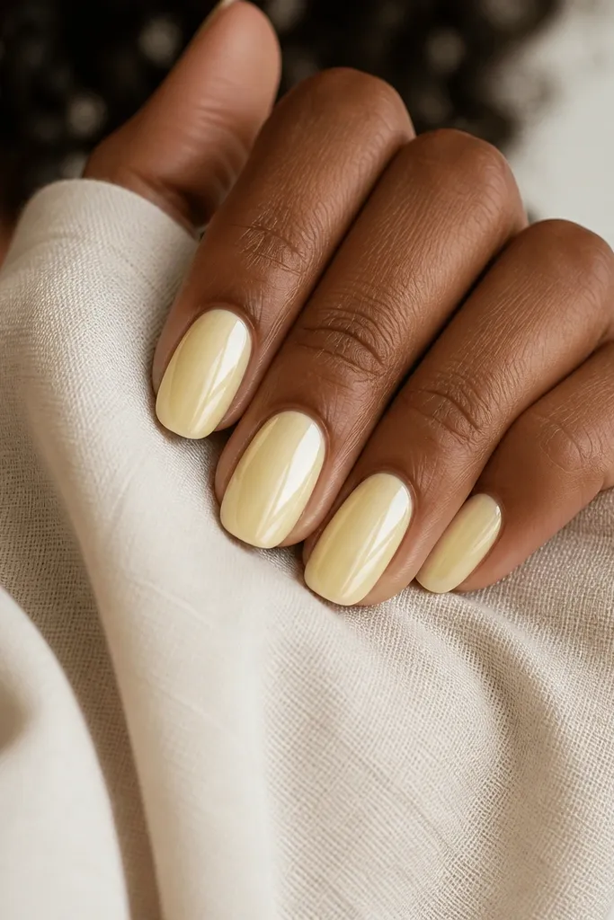 Light Yellow Nails With Chrome
