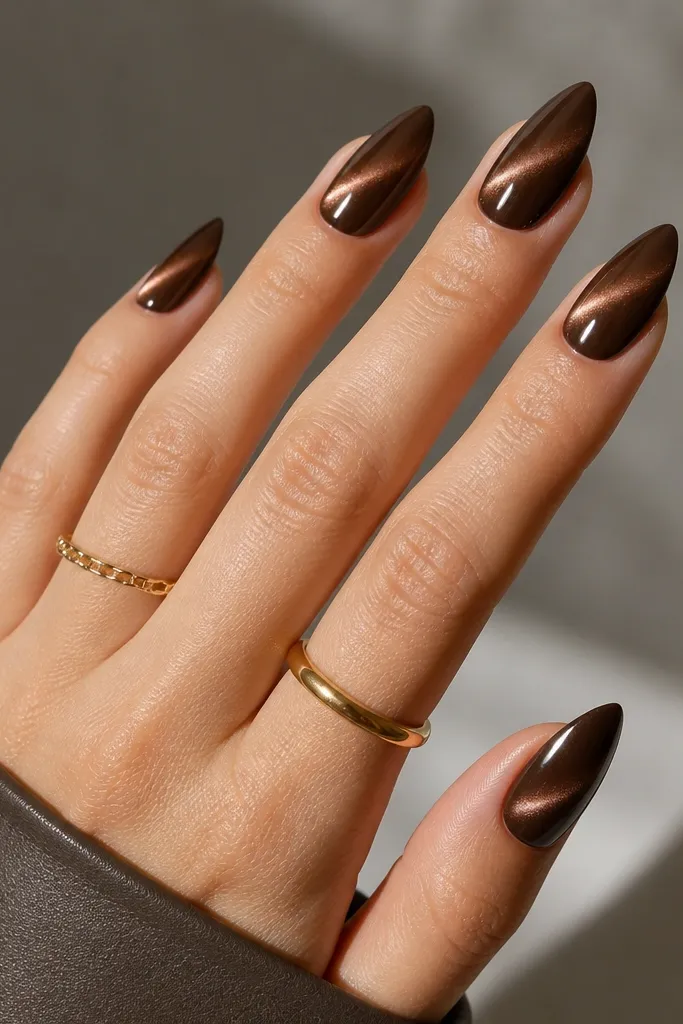 Modern Brown Cat Eye Nails