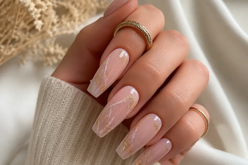 Aesthetic nails acrylic coffin with an expensive finish