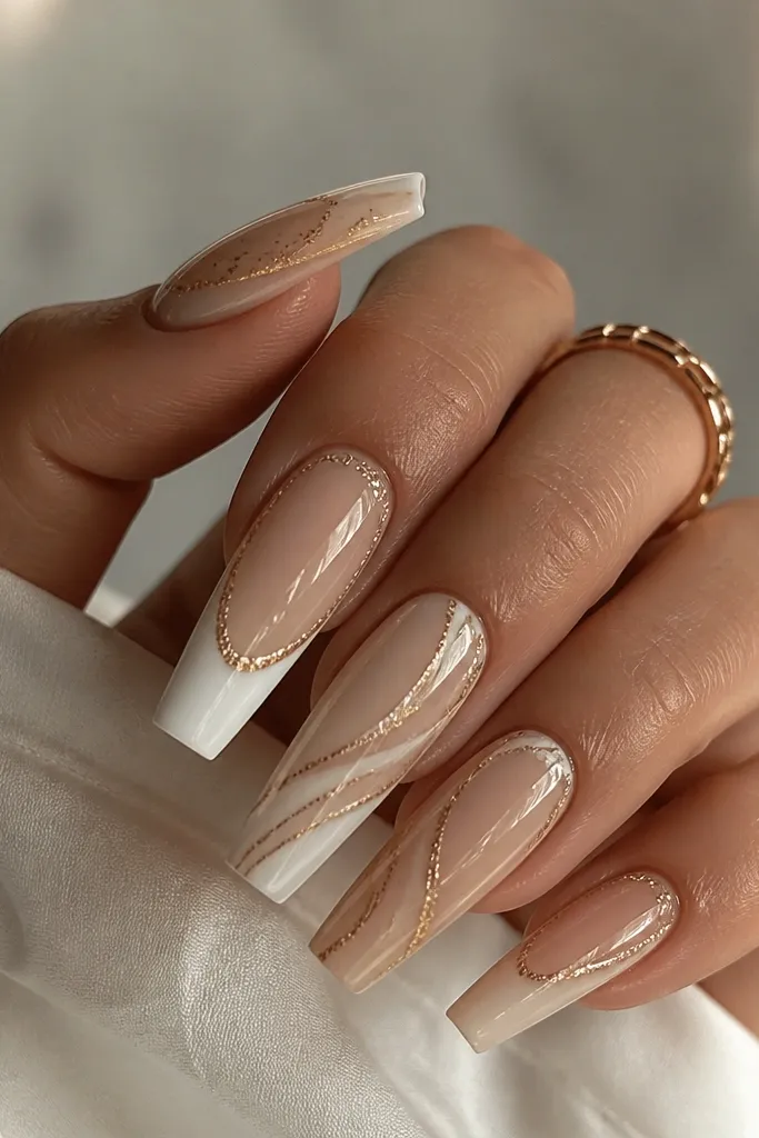 Aesthetic nails acrylic coffin with an expensive finish