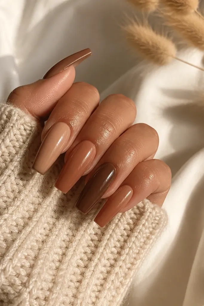 Cozy warm-toned nails acrylic coffin