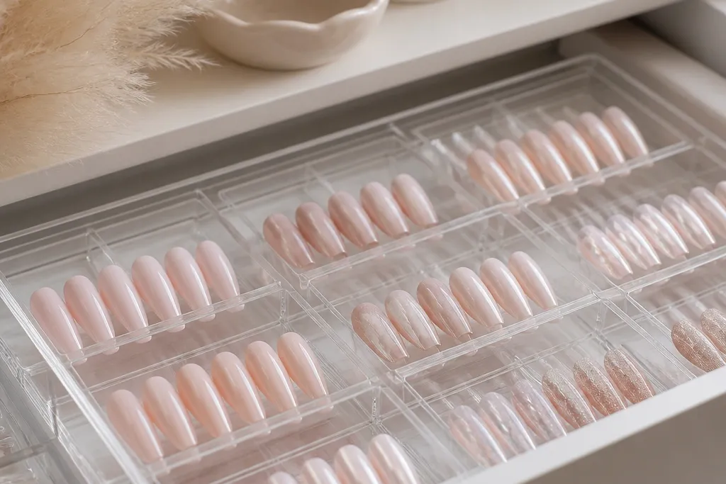 Nails acrylic coffin with storage-friendly setup