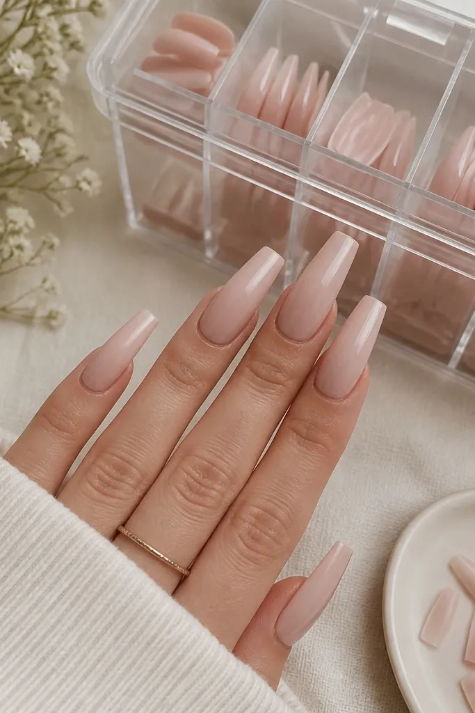 Nails acrylic coffin with storage-friendly setup