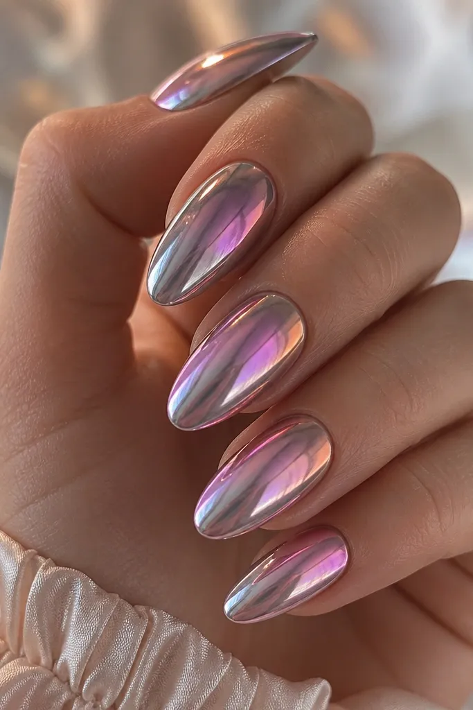 Ombre Chrome Nails With Lights for Maximum Shine