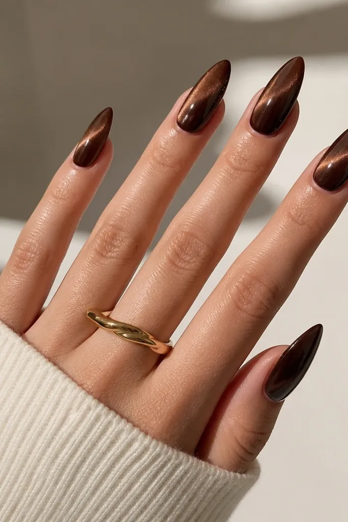 Removable Brown Cat Eye Nails for Renters