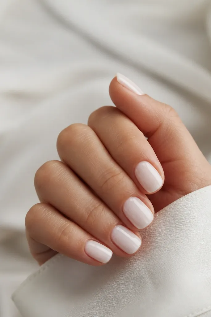 25 short milky white nails aesthetic