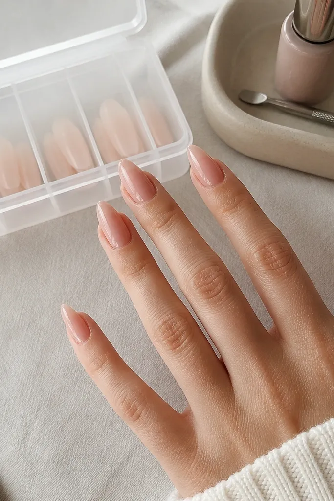 Short stiletto nails with storage-friendly prep