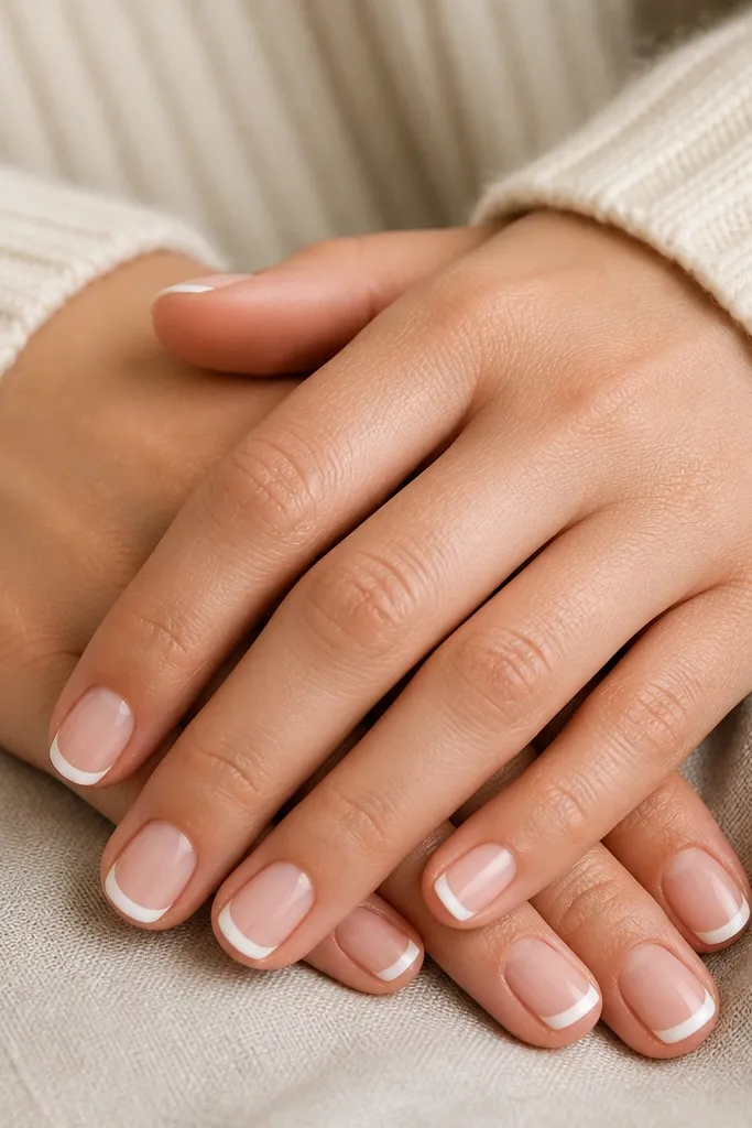 30 short white French tip nails for small spaces