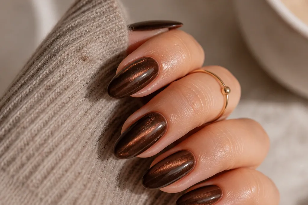 Small Space Brown Cat Eye Nails