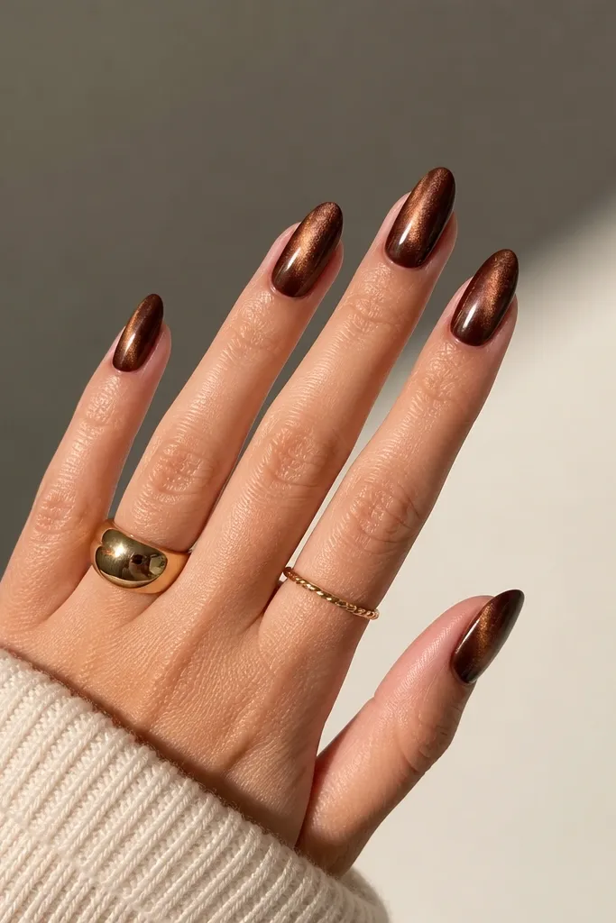 Small Space Brown Cat Eye Nails