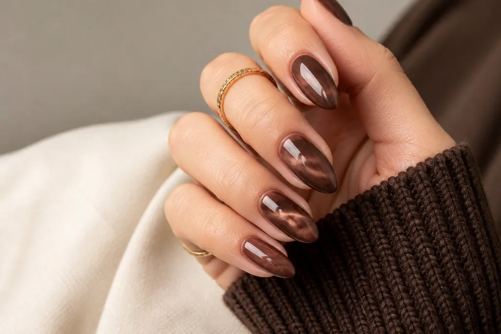 Year Round Brown Cat Eye Nails