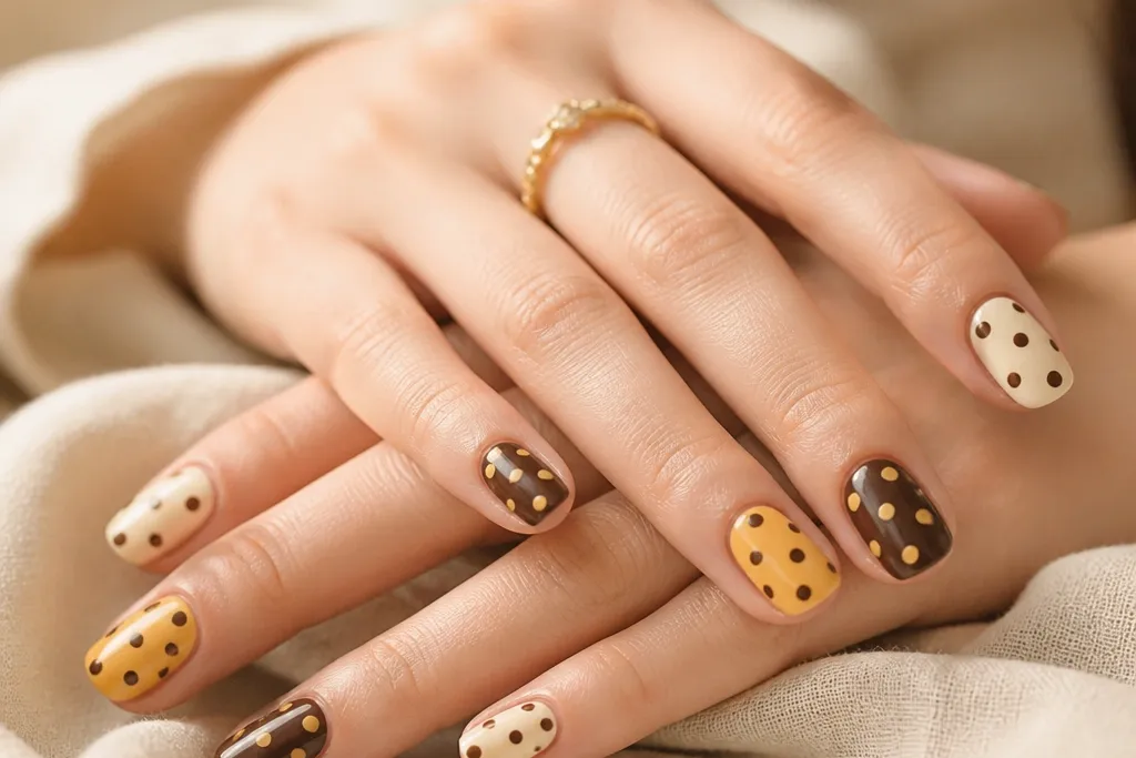 Year Round Yellow and Brown Polka Dot Nails