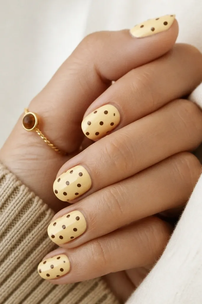 Year Round Yellow and Brown Polka Dot Nails
