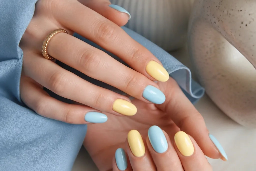 Yellow and Light Blue Nails You'll Love