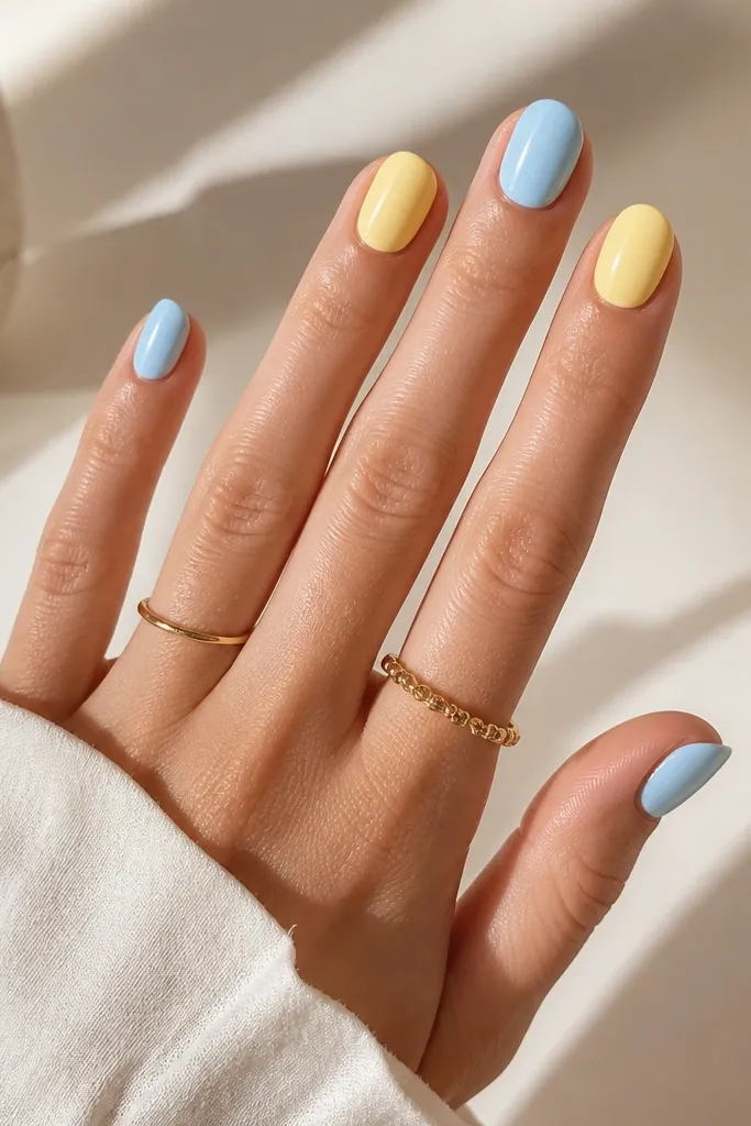 Yellow and Light Blue Nails You'll Love